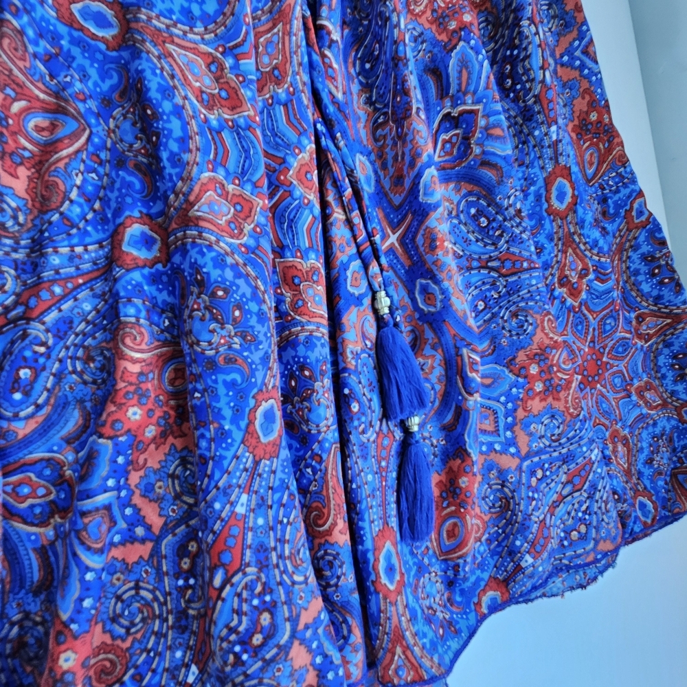 Art Silk Made In India Purple & Red Jeweled Smoked Boho Flutter Sleeve Dress - Picture 11 of 14